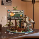 Juego de construcción Cabaña en el bosque con área de descanso y cartel publicitario 23 x 20 x 20 cm Modelo detallado de cabaña junto al lago 2