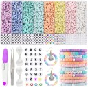 Juego de cuentas 25,4 x 13,2 cm 3862 piezas Arcilla polimérica colores de macarons Cuentas planas 6 mm Letras emoticonos perlas con accesorios 1