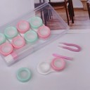 Juego de estuches para lentes de contacto con accesorios estuche de plástico colorido con varios compartimentos y botellita para viajar 4