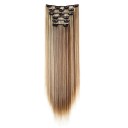 Juego de extensiones de clip en lacio de 60 cm cabello sintético para engrosar y alargar el peinado 6 piezas fácil aplicación 14