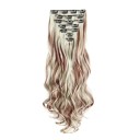 Juego de extensiones de clip en onduladas 55 cm cabello sintético resistente al calor para alargar y engrosar el cabello 7 piezas 130 g 2