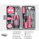 Juego de herramientas compacto Hi-Spec 13 piezas con martillo, cinta métrica de 2 m, destornilladores y alicates en rosa y negro para reparaciones 2