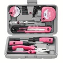 Juego de herramientas rosa Destornilladores, alicates, cinta métrica, cuchillo, cinta aislante y llaves Allen 9 piezas Herramientas prácticas 1
