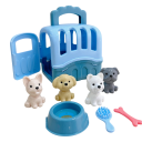 Juego de juguetes de plástico para niños Caja de transporte para perritos Figuras de perros con cuenco cepillo y hueso Juego de criador de mascotas 3