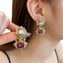 Juego de pendientes y collar antiguo 33,6 cm collar y pendientes 4,4 cm Aleación de cobre Joyería de lujo para mujeres Eventos especiales 3