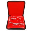 Juego de perforadores para dentistas con bolsa de cuero y pinzas, herramientas ortodónticas de acero inoxidable con clip para dique y perforadora 1