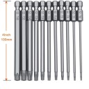 Juego de puntas Torx largas S2 de 100 mm de longitud, 11 piezas, T40, T35, T30, T25, T20, T15, T10, T9, T8, T7 y T6 para destornilladores y taladros inalámbricos. 2