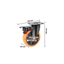 Juego de ruedas giratorias con freno 155×64×155 mm, negras con rueda naranja, 4 unidades en el juego, incluyendo tornillos y accesorios de montaje 7