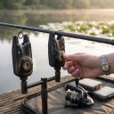 Juego de señalizadores de picada HIRISI S7-2 con receptor y LED 2 señalizadores en estuche con cremallera material ABS Negro Para carpas y pesca 6