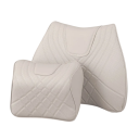Juego de soporte lumbar y almohada para el cuello de coche Espuma viscoelástica Cuero sintético Soporte ergonómico para la espalda y la cabeza Viaje cómodo 7