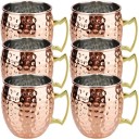 Juego de tazas de acero inoxidable con superficie martillada y asa 500 ml 6 × 10.5 cm de acero inoxidable color cobre para bebidas hogar servicio 1