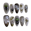 Juego de uñas artificiales 24 uds 25,6–18,3 mm Forma almendrada Motivos dibujados brillantes 12 tamaños Pegamento y accesorios 1