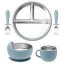 Juego de utensilios de acero inoxidable para niños con tazón de silicona desmontable y plato dividido de 20,3 cm acero silicona alimentación de niños 10