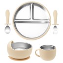 Juego de utensilios de acero inoxidable para niños con tazón de silicona desmontable y plato dividido de 20,3 cm acero silicona alimentación de niños 7