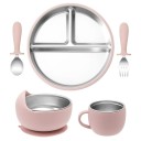 Juego de utensilios de acero inoxidable para niños con tazón de silicona desmontable y plato dividido de 20,3 cm acero silicona alimentación de niños 6
