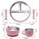 Juego de utensilios de acero inoxidable para niños con tazón de silicona desmontable y plato dividido de 20,3 cm acero silicona alimentación de niños 11