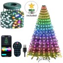 Julelys til juletræ LED vandfald 2,1 m 400 LED RGB Egen design og musikalsk tilstand App og fjernbetjening USB IP65 Med stjerne 1