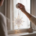 Juleophængt LED Lys Stjerne 27 x 23 cm Otte Spidser På AAA Batterier Med Sugekop Stor Lysende Stjerne Varm Hvid Til Vindue og Vitrine 3
