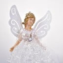 Julfigur ängel 13 x 22 cm Glittrande klänning med pärlor och dekorativ sten Dekorerade vingar Plastdekoration för både ställning 8