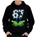 Jungen Hoodie mit Fußballdruck 67 und grünem Handmotiv über Kopf mit langen Ärmeln und Bündchen 2