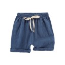 Jungen Shorts mit elastischem Bund und Kordelzug, luftige Sommer Shorts aus Baumwolle und Leinen 2