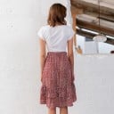 Jupe asymétrique pour femmes avec volants Jupe midi plus courte à l'avant et plus longue à l'arrière Motif à petites taches Taille 7
