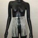 Jupe décorative scintillante pour femmes avec de longues franges Laçage à l'avant Liens à nouer À porter par-dessus des shorts ou un maillot 2