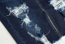 Jupe en denim déchirée pour femmes, longueur genoux, avec fente à l'avant Coupe ajustée et près du corps Ourlet effiloché Couture contrastante Bleu 5