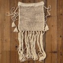 Jupe en tricot ajouré pour femmes avec de longues franges fluides Taille côtelée avec cordons et pompons Jupe d'été aérienne en coton 3