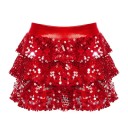 Jupe Fille Unie avec Fronces et Paillettes Au-dessus du Genou Polyester Jupe Festive Brillante pour Filles 4