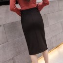 Jupe fourreau femme avec fente et boutons 2