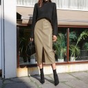 Jupe longue en cuir pour femme avec fente 8