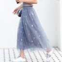 Jupe longue en tulle pour femmes avec des étoiles dorées et argentées Taille élastique Coupe fluide A porter au quotidien 3