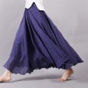 Jupe longue femme en coton et lin Coupe ample et flottante avec taille froncée Tissu léger et fluide Ourlet ondulé Longueur maxi jusqu'aux 9