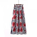 Jupe longue maxi pour femmes avec motif Coupe en A avec plis Taille haute et large Poches latérales Mélange extensible de polyester 4