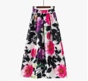 Jupe longue maxi pour femmes avec motif Coupe en A avec plis Taille haute et large Poches latérales Mélange extensible de polyester 9