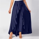 Jupe maxi asymétrique pour femme avec pantalons intégrés Coupe portefeuille avec volant Taille haute avec lien à nouer Tissu 4