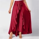 Jupe maxi asymétrique pour femme avec pantalons intégrés Coupe portefeuille avec volant Taille haute avec lien à nouer Tissu 1