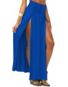 Jupe maxi femme avec deux fentes hautes à l'avant Taille large et lisse Coupe fluide en polyester léger Jupe d'été longue 6