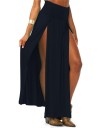 Jupe maxi femme avec deux fentes hautes à l'avant Taille large et lisse Coupe fluide en polyester léger Jupe d'été longue 3