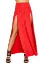Jupe maxi femme avec deux fentes hautes à l'avant Taille large et lisse Coupe fluide en polyester léger Jupe d'été longue 4