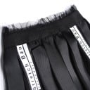 Jupe maxi noire pour femme en bandes avec une couche en filet transparent Taille élastique large Bandes avec des rayures blanches Polyester et coton 5