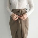 Jupe midi femme avec nœud à la taille Taille haute large avec nœud Coupe ajustée Ourlet asymétrique à l'avant Polyester et coton 4