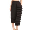 Jupe midi fourreau pour femme avec volants superposés Taille haute Ourlet asymétrique Fente à l'avant Fermeture éclair à l'arrière Mélange 3