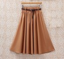 Jupe midi froncée pour femme avec ceinture Coupe ample et fluide Ceinture tricotée avec boucle Jupe unie sous le genou Polyester 5