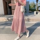 Jupe midi plissée à carreaux pour femme avec volant Taille élastique Petit motif vichy Polyester Jupe confortable pour tous les jours et en ville 1