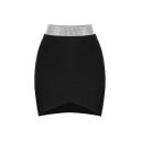 Jupe mini ajustée pour femmes avec une large taille décorée de pierres Rayures croisées de tissu Ourlet avec pointes Nylon soie 4