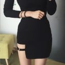 Jupe mini asymétrique noire pour femme Jupe en coton à coupe ajustée Ourlet inférieur asymétrique Taille haute Pour un usage quotidien 1