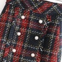 Jupe mini écossaise pour femme avec boutons décoratifs en deux rangées Taille haute Bords effilochés Motif écossais rouge et bleu marine Zip 3