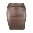 Jupe mini en PU cuir brillant pour femmes Taille haute Coupe ajustée Look sexy Tenue de soirée élégante Jupe stylée pour les fêtes et les clubs 4